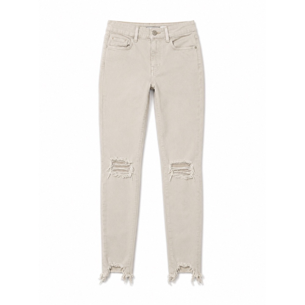 L'Agence‎ High Rise Distressed Skinny Jeans Bisque Frayed Hem 27
